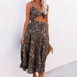 VICI Real Taste Printed Cutout Midi Dress